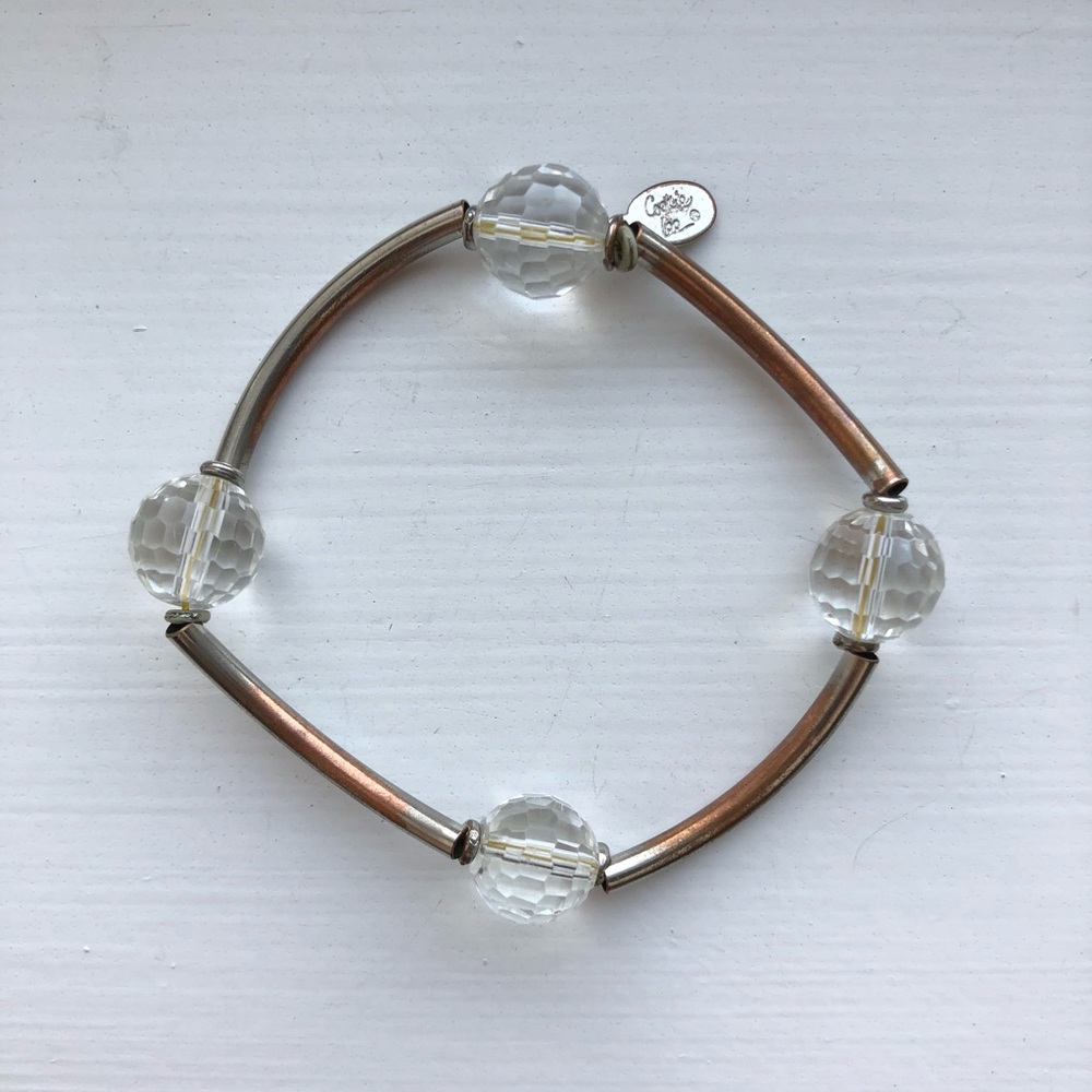 Vintage clear bead & metal bar stacking bracelet - Picture 7 of 7